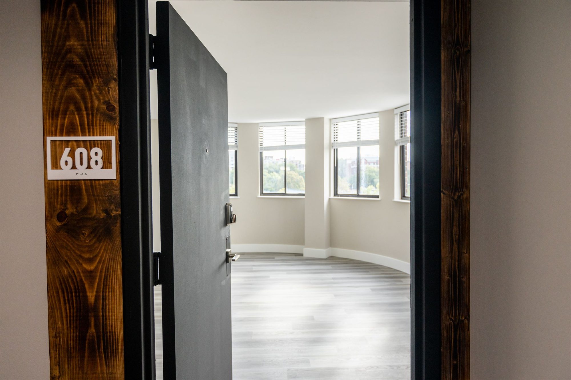 Georgetown Suites renovated apartment entry with new flooring